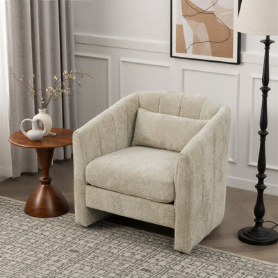 Fauteuil d'appoint capitonné de 79 cm de large, fauteuil en chenille rembourré avec coussin lombaire