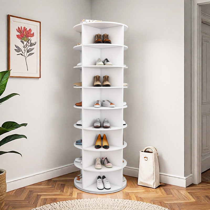 8 étagères à chaussures rotatives, système de rotation 360 °, blanc, espace de rangement propre et ordonné