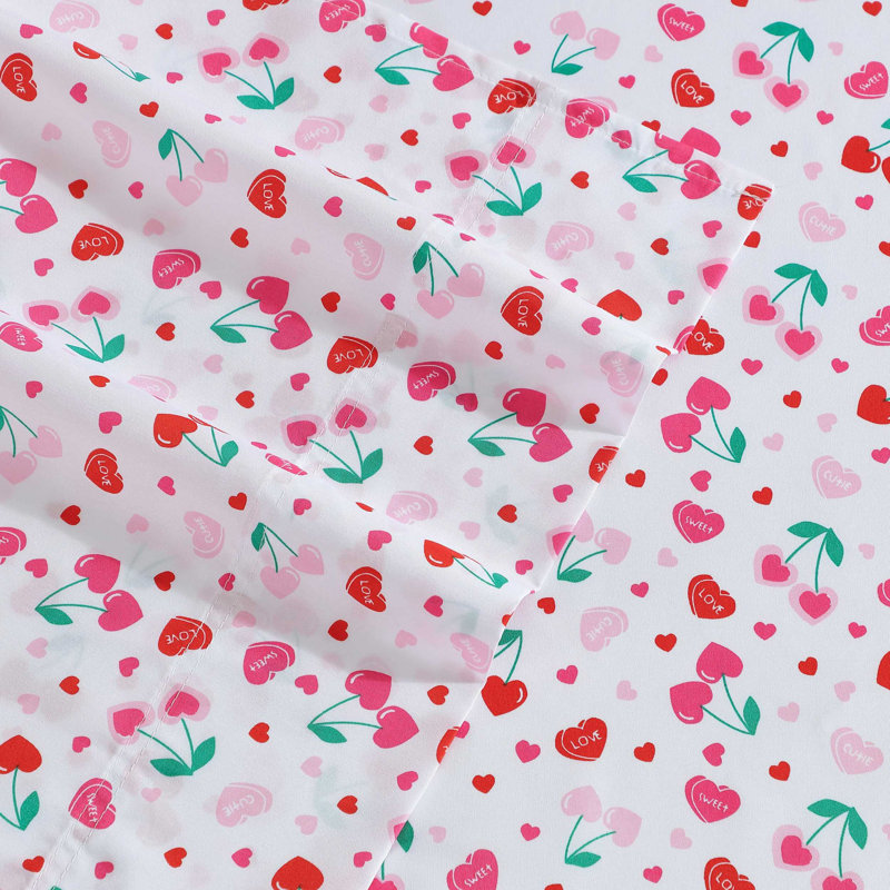 Betsey Johnson Printed Novelty Sheet Sets, Sweet Tart Cherries, King Sheet Set with 2 King Pillowcases