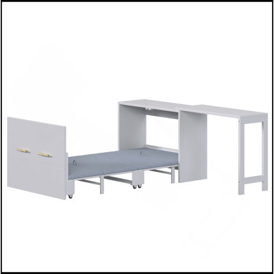 Lit simple escamotable avec commode à hauteur réglable, commode escamotable avec coussin pliable pour chambre d'amis, petit espace