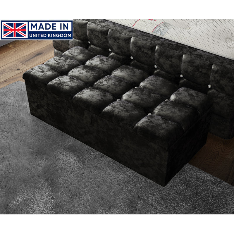 Ontario 102cm Wide Rectangle Geometric Standard Ottoman with Storage, Black