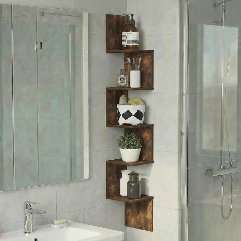 5 Piece Corner Shelf, Amber Pine