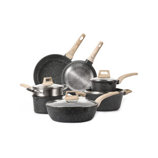 Moss & Stone 6 Piece Nonstick Cookware Set, Aluminum Pots and Pans,  Induction Cookware Pots and Pans Set with Glass Lid, Home Kitchen Ware Pots  Pan