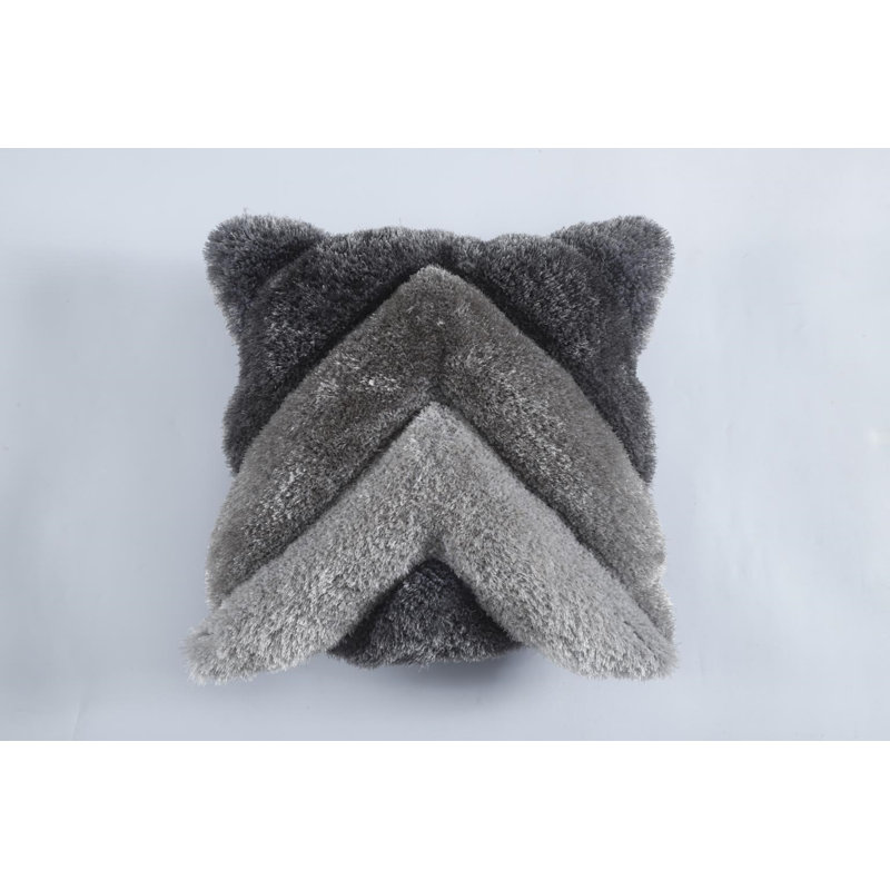Mateos Collection Geometric Grey/Dark Grey Shag Pillow, 20" x 20", Grey Geometric