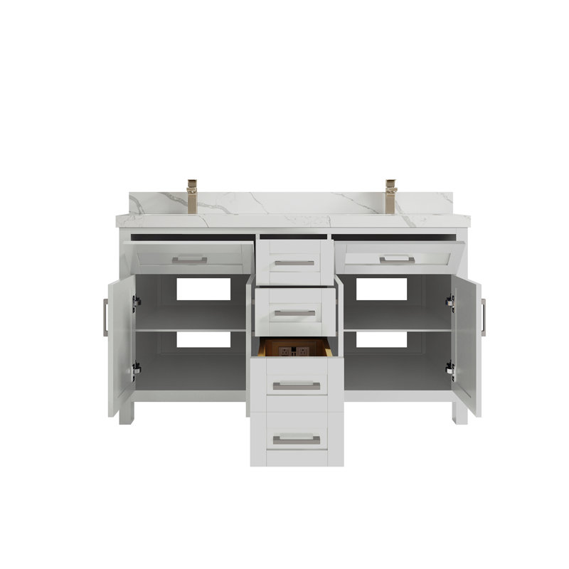 Ensemble de meuble-lavabo double 60 po Cambridge, Calacatta Laza