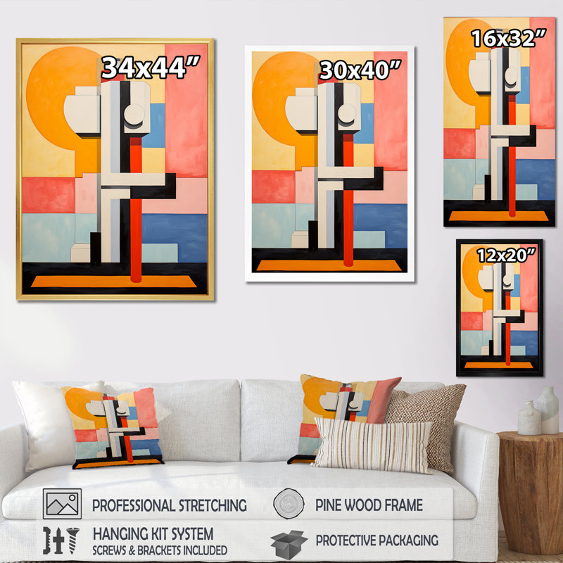 «Pastle De Stijl Industrial Geyser I», reproductions d'art mural abstraites, Cadre flottant noir, H 32 po x l 16 po