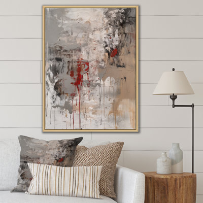 Fading Passion abstrait en rétro beige et rouge - peinture abstraite murale, salon