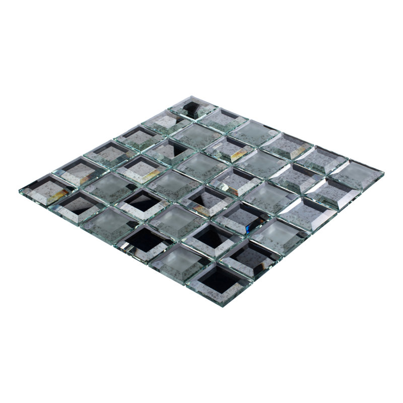 Novo 2" Beveled Glass Grid Mosaic Wall Tile, Champagne