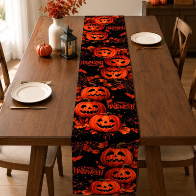 Halloween Decorations - Happy Halloween Pumpkin Table Runner | Halloween Party Favors Supplies Backdrop for Indoor Outdoor | Halloween Decor Tableclot