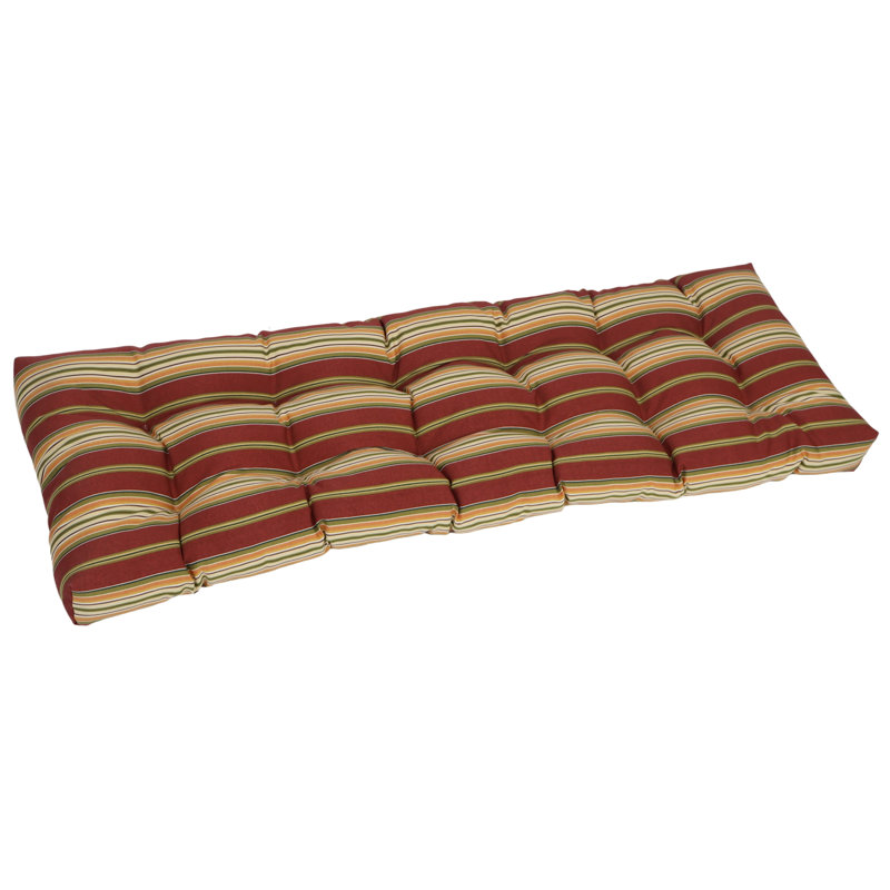 Tufted Outdoor Bench Cushion, 55" W x 19" D, Red/Tan/Kingsley Stripe Ruby Striped