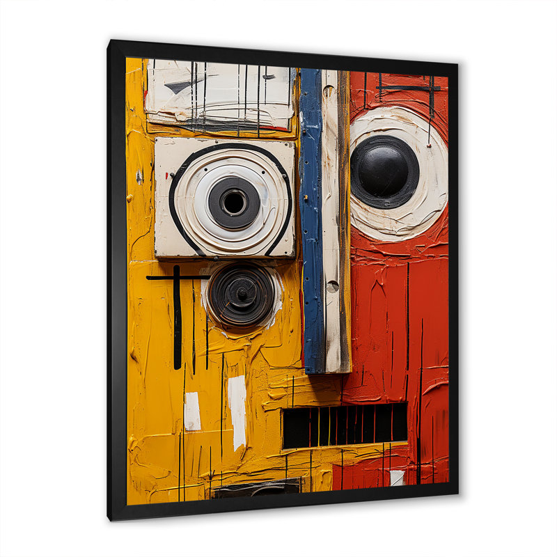 Soulèvement cubique robot jaune et rouge, H 32 po x l 16 po x P 1 po, Cadre simple noir