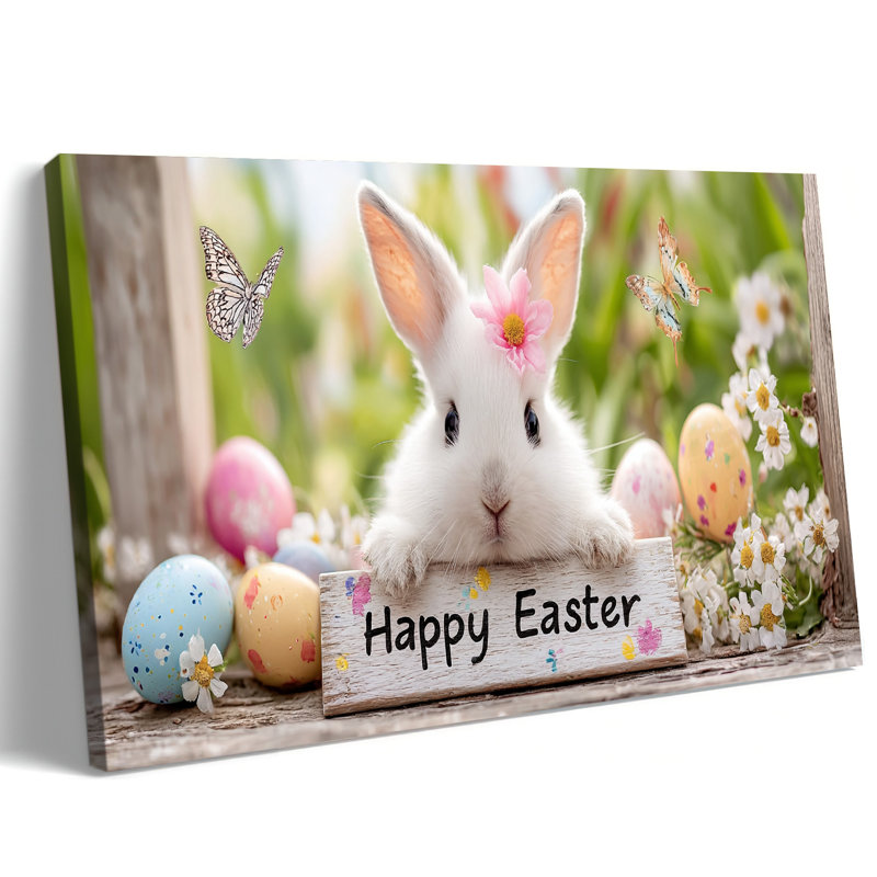  Art mural lapin de Pâques, toile de printemps rustique, décor de toile, EmbellishmeCharming, H 12 po x l 18 po