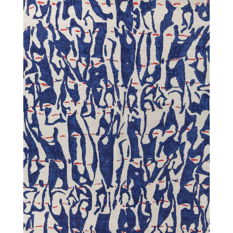 Shizoku Wool Abstract Area Rug in Ivory/Navy Blue/Cobalt Blue/Bright Red, Runner 3' x 6'
