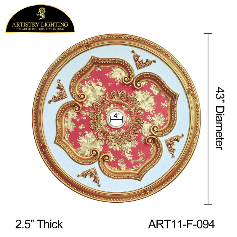 Motif de bouquets ronds de 43 po, Rouge / doré