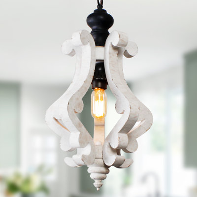 Farmhouse Cottage 1-Light Wood Chandelier With Adjustable Chain For Kitchen Island