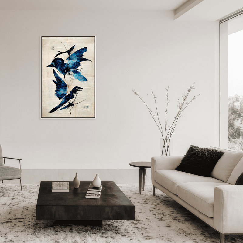 Nature Inspired Blue Birds, 30" H x 24" W x 1.125" D, Framed Matted Print, White