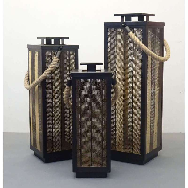 3 Piece Metal Wall Lantern Set, Black, 69cm H x 20cm W x 20cm D