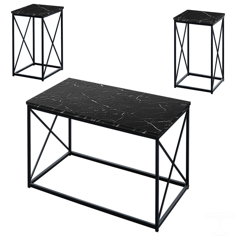 Ensemble de table, ensemble 3 pièces, café, bout, côté, accent, stratifié aspect marbre, métal, contemporain, moderne