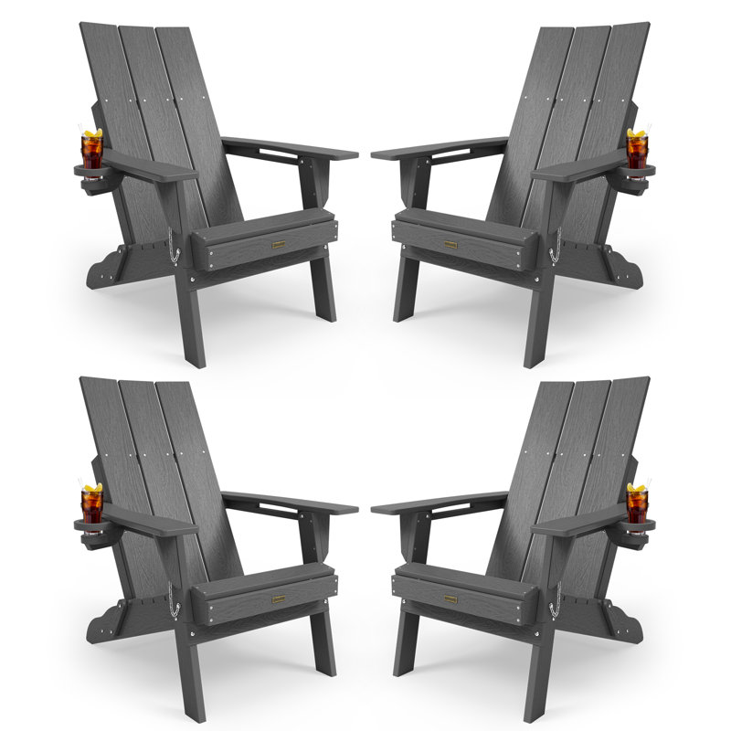 Chaises Adirondack pliantes en plastique HDPE avec porte-gobelet (quatre ensembles), Grey