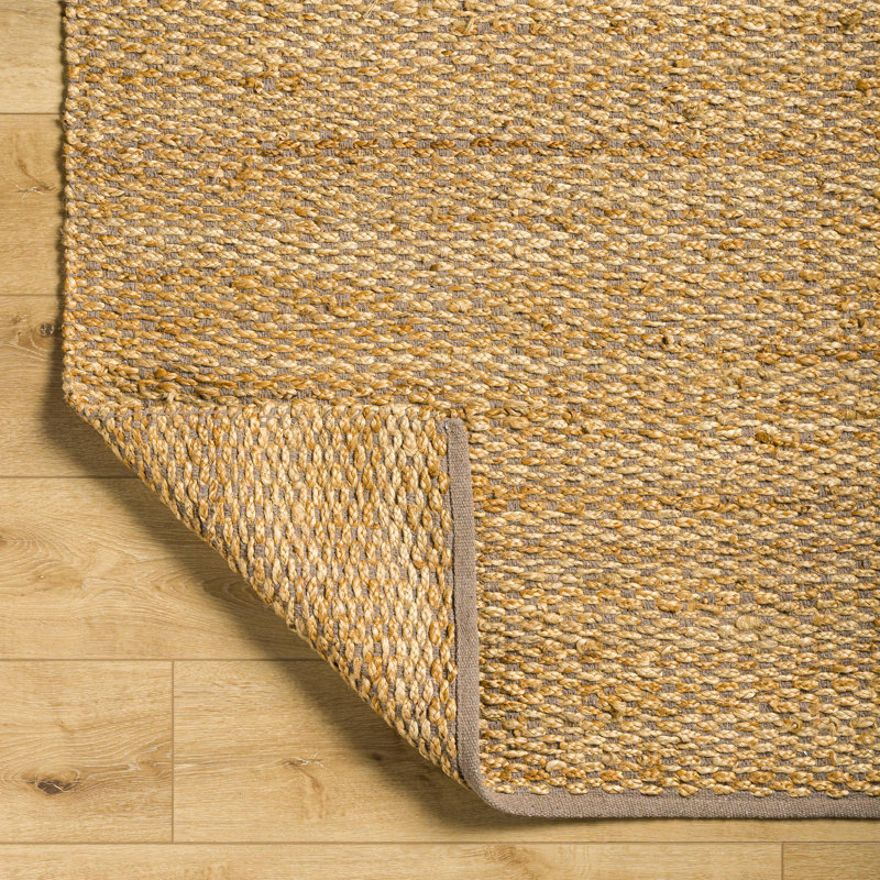 Tapis abstrait beige en coton tissé à plat à la main Woosley, Rectangle 6 pi x 9 pi
