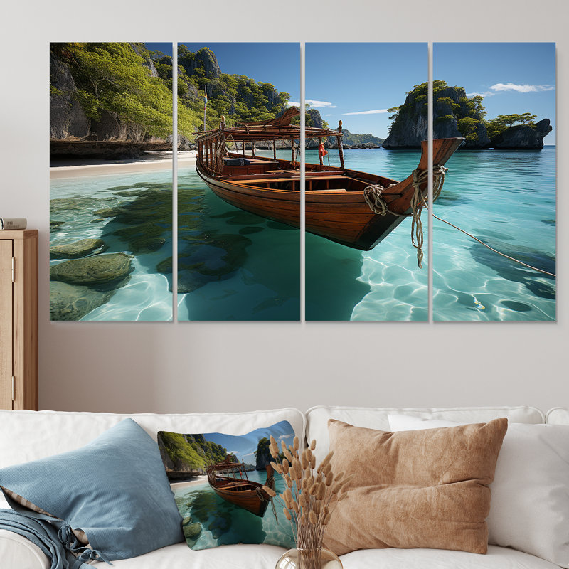«Coastal Cradle Tranquil Waters - Coastal Beach», art mural 4 pièces, H 32 po x l 64 po