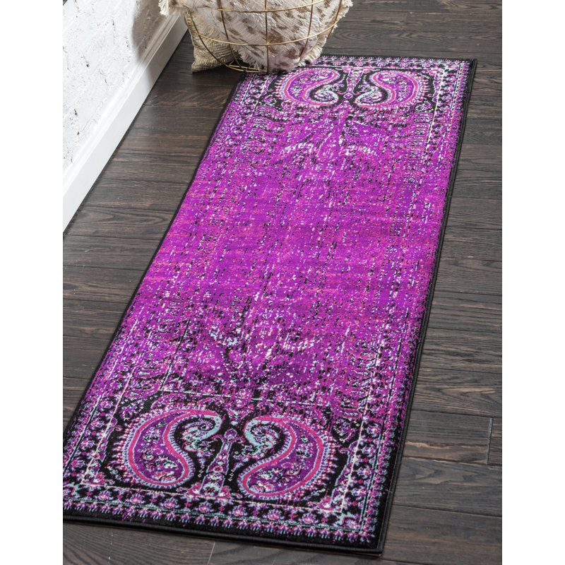 Tapis oriental lilas / noir Yareli, Tapis de couloir 2 pi x 6 pi 1 po