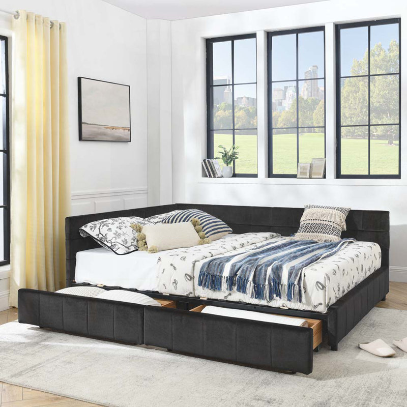 Velvet Storage Daybed, Black, Queen