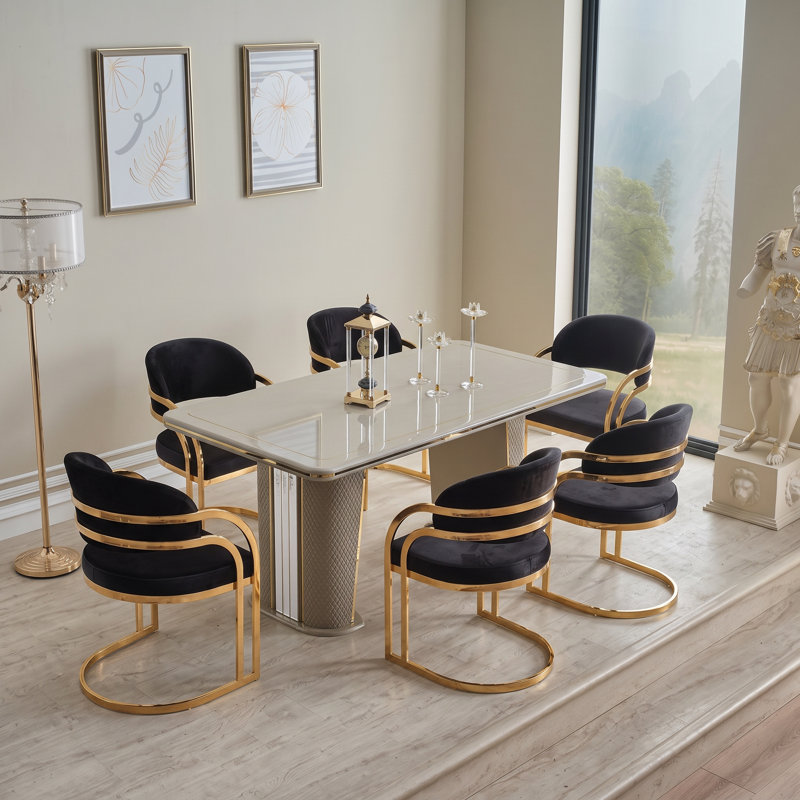 Ensemble de salle à manger 7 pièces Celestia Modern Glam, Black