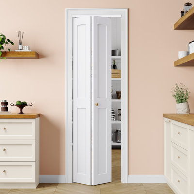 Bi-Fold Closet Door 24" x 80" Primed White 2-Panel Solid Wood & Manufactured Wood With Arched Style Bi-fold Door, Resistance to Bending & Paintable with Installation Hardware Kit (Idea for Closet,Pantry,Laundry,living rooms & bathrooms)