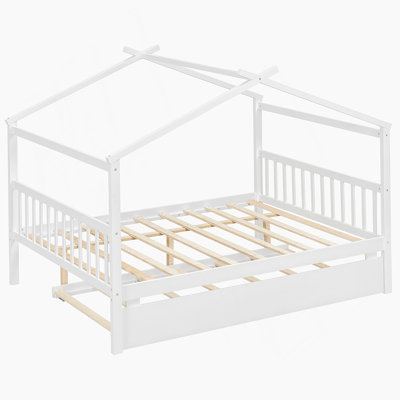 Lit double en bois avec lit gigogne simple pour enfants, idéal pour les jeux créatifs et un sommeil confortable