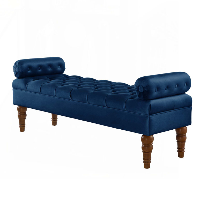 Upholstered Window Bench with Tufted Button, Navy
