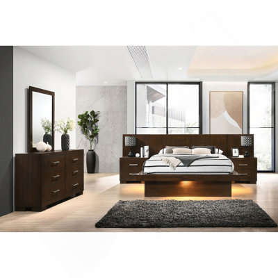 Ensemble de chambre avec lit plateforme 5 pièces avec 2 tables de chevet