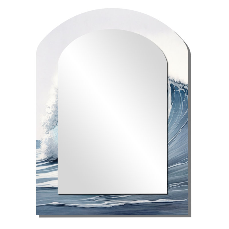 Ocean Wave Motion III - Grand miroir mural arqué sur métal, 34 po x 25 po
