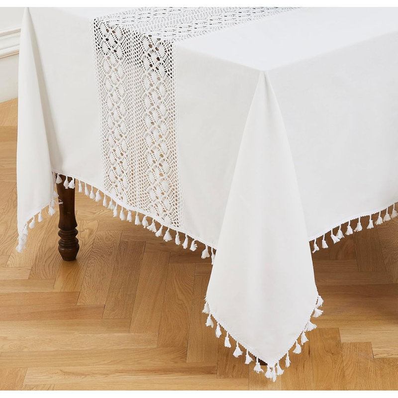 Nappe lourde en coton avec crochets rectangulaires, Blanc, L 104 po x l 70 po