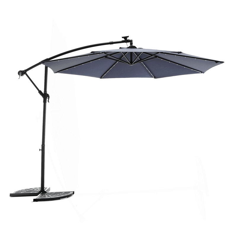 Parasol de patio, parasol de marché suspendu à DEL 10 pi, H 82,68 po x l 116,14 po x P 116,14 po, Marine
