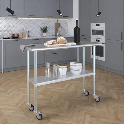 Table en acier inoxydable avec roulettes