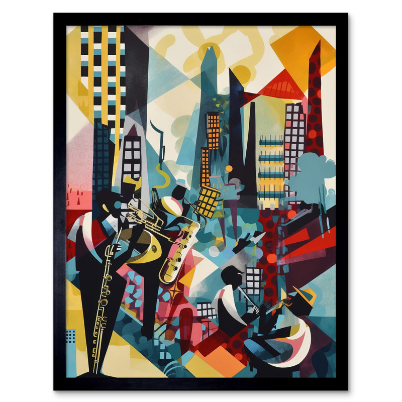Lelja Jazz Musicians Playing On An Urban Landscape Rooftop Abstract - Single Picture Frame Print