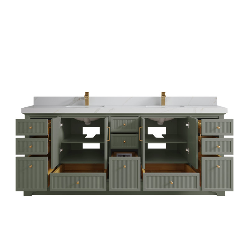 Alys 84" Double Bathroom Vanity Set (Knobs Option), Calacatta Sienna