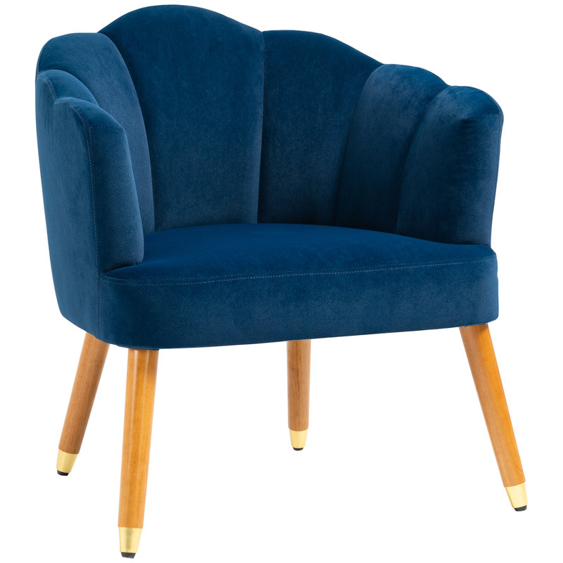 Fauteuil en polyester de 28,3 po Hereld, Velours bleu, Or