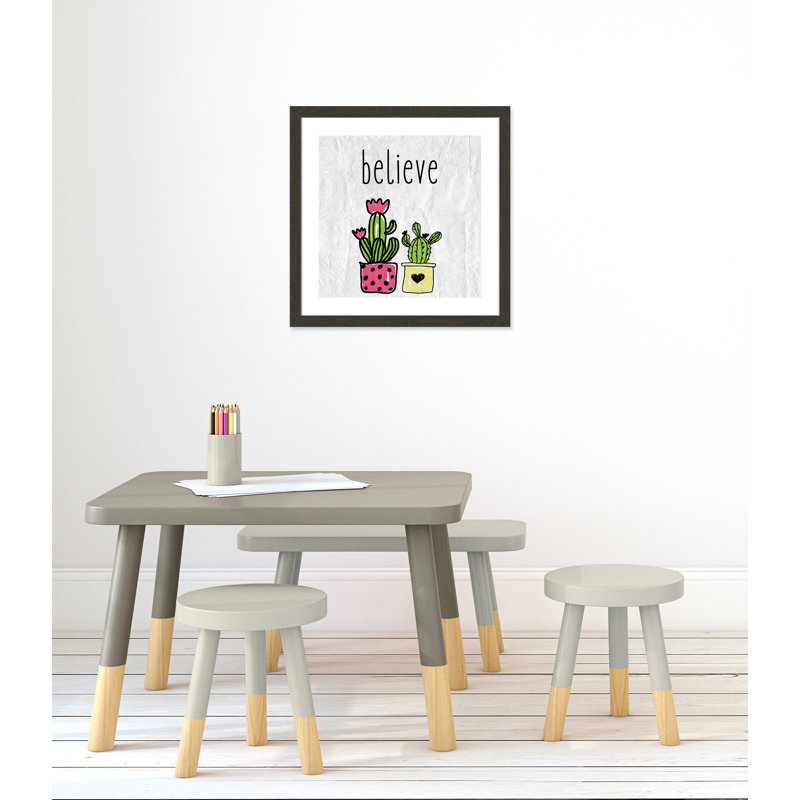 Cactus B, art encadré, H 22,5 po x l 22,5 po x P 0,6 po, Cadre plat à grain de bois noir