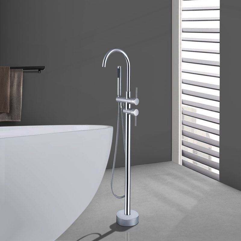 Robinet de baignoire autoportante 45 "à 2 poignées avec douchette en titane 45 5/8 po, Chrome chrome