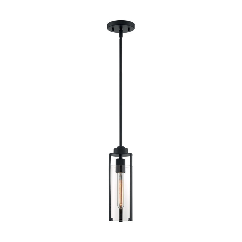 Luminaire suspendu cylindrique à 1 lumière Keziah, Noir mat
