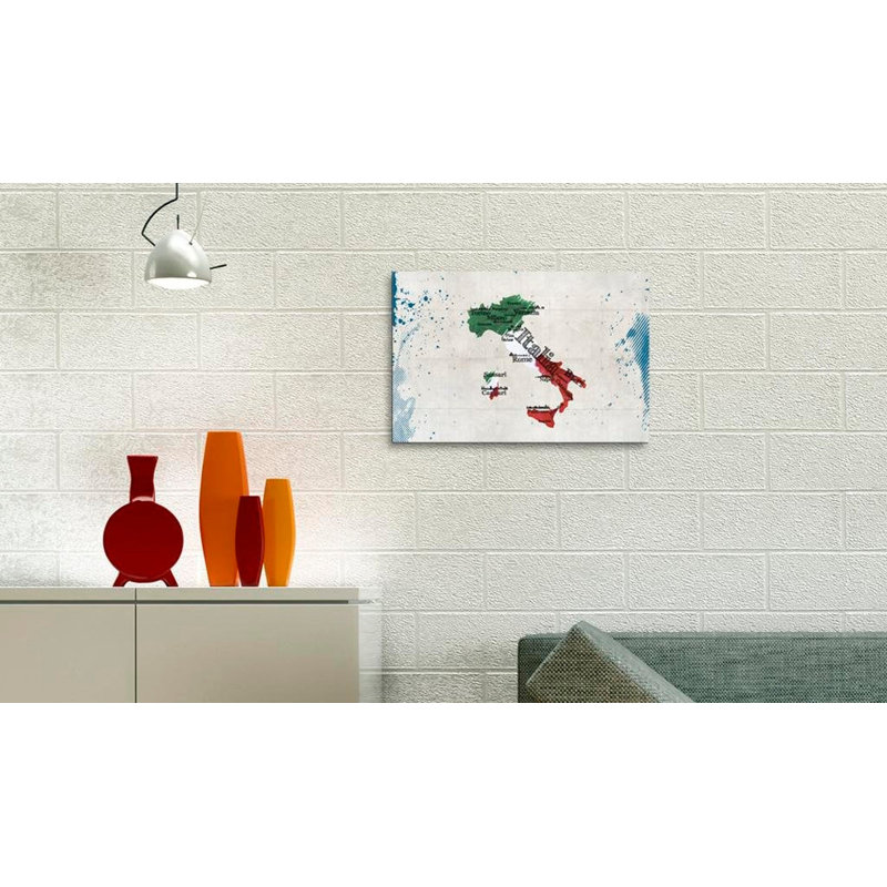 Carte de l'Italie sur toile, H 16 po x l 24 po x P 0,7 po