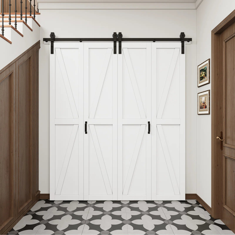 Porte de grange double en bois à double panneau avec trousse de quincaillerie d'installation, 64 po x 84 po