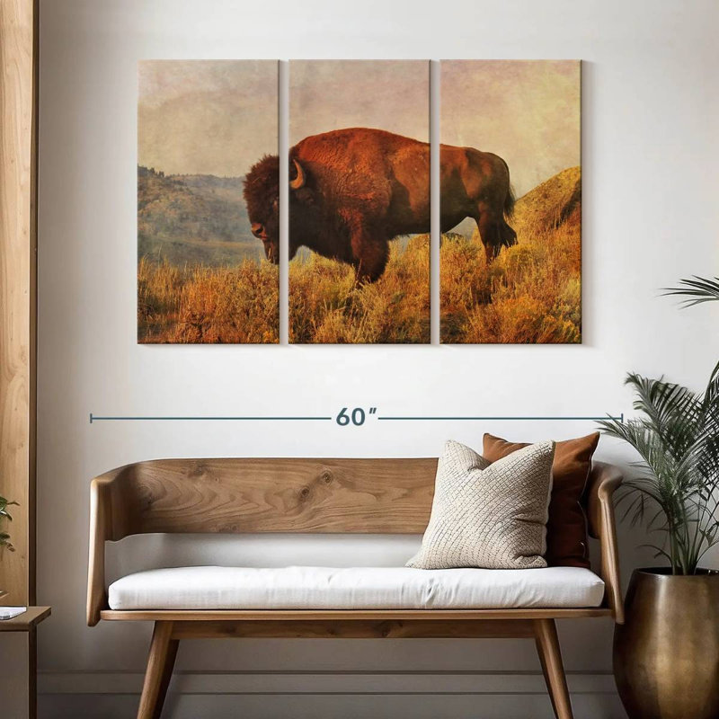 Bison sauvage sur le champ, H 32 po x l 50 po