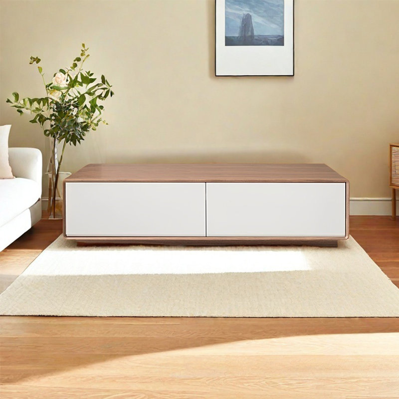 Modern simple rectangular coffee table living room, Dark Walnut, 13.8" H x 39.4" L x 19.7" W, White