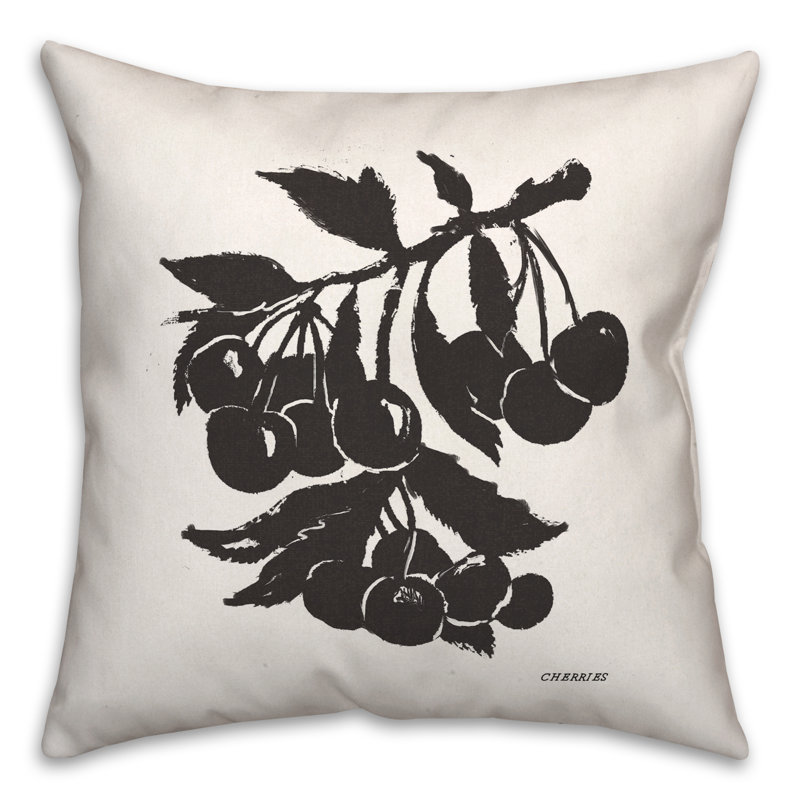 Block Print Cherries Square Pillow Cover & Insert