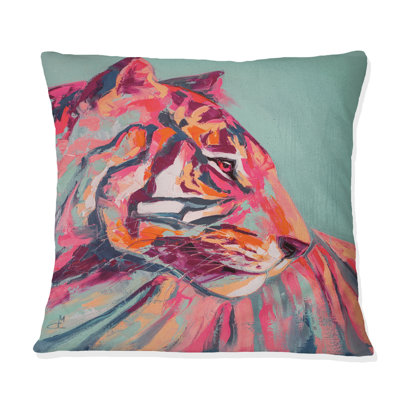 «Pink Tiger Eye Paint Stroke Art II», coussin imprimé traditionnel