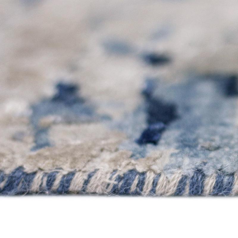 Blue Sapphire Hand-Knotted Wool and Viscose Area Rug 8'x10'