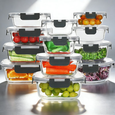 24-Piece Borosilicate Glass Food Storage Container Set With Airtight Lids | Freezer, Oven, Microwave & Dishwasher Safe | Meal Prep, Pantry Organization & Leftovers
